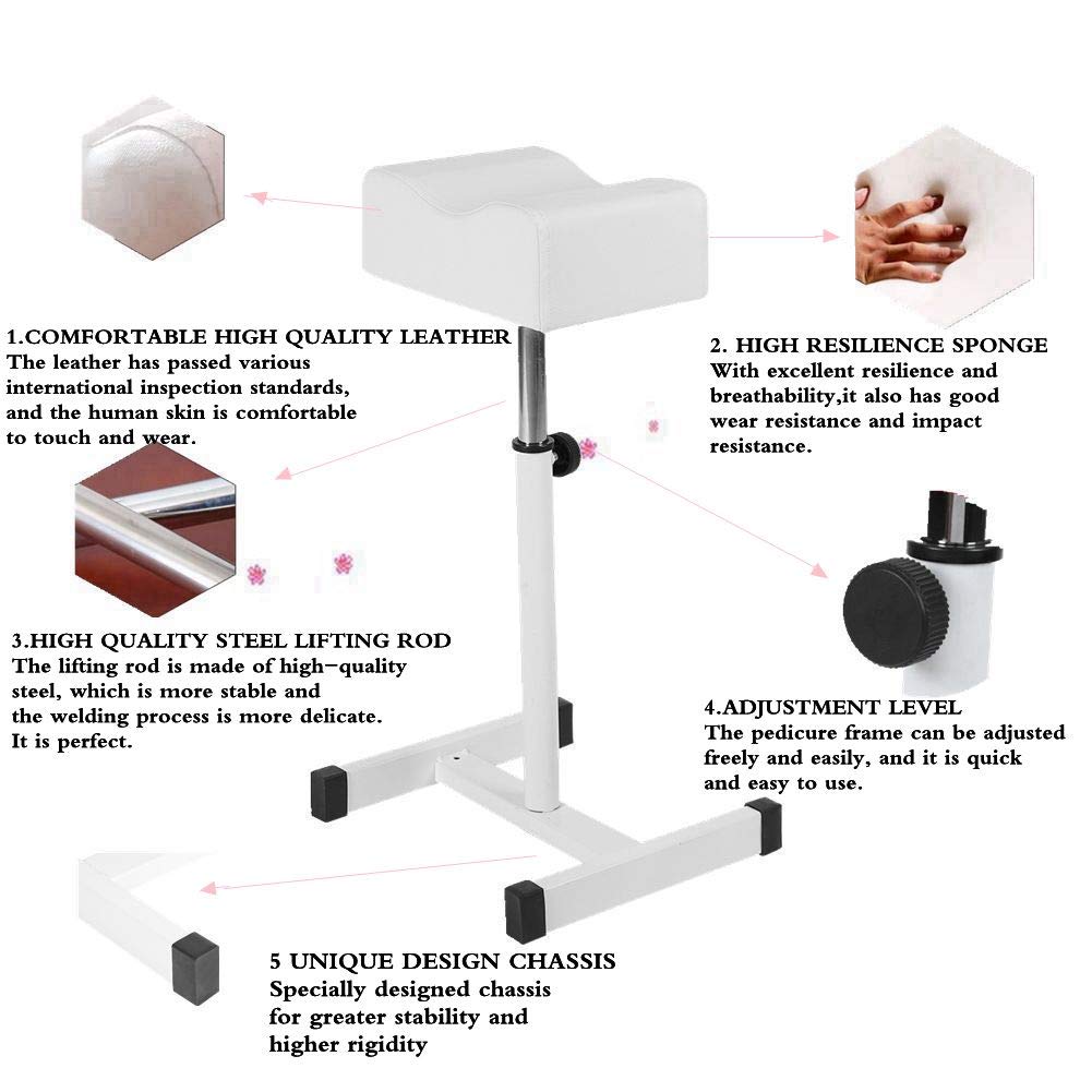Silla de Taburete Focket Blanco con Reposapiés Ajustable para Pedicura