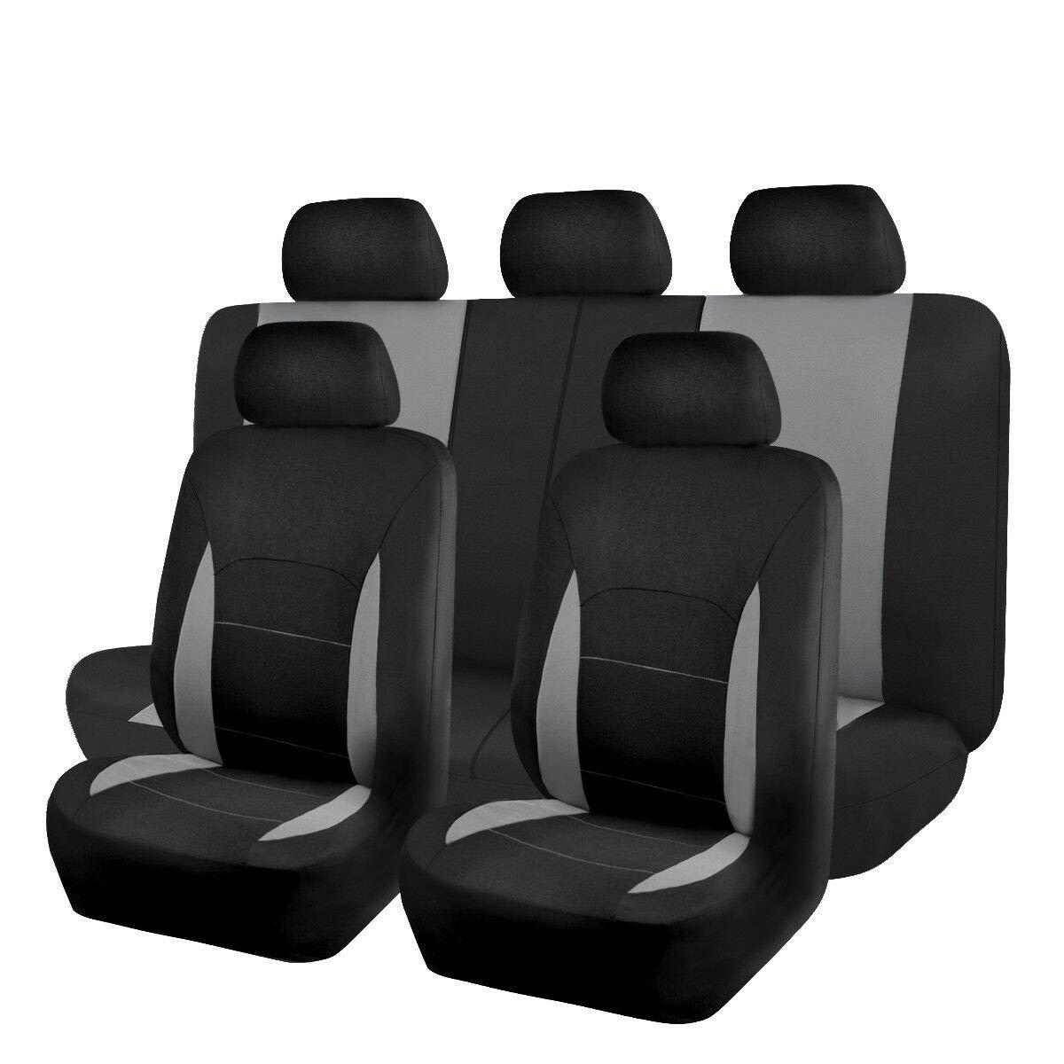Flying Banner Juego Completo de Fundas de Asiento de Coche Asientos Delanteros y Traseros de poliéster,Compatible con Bolsas de Aire, Banco Trasero Dividido, Color (Negro Gris)