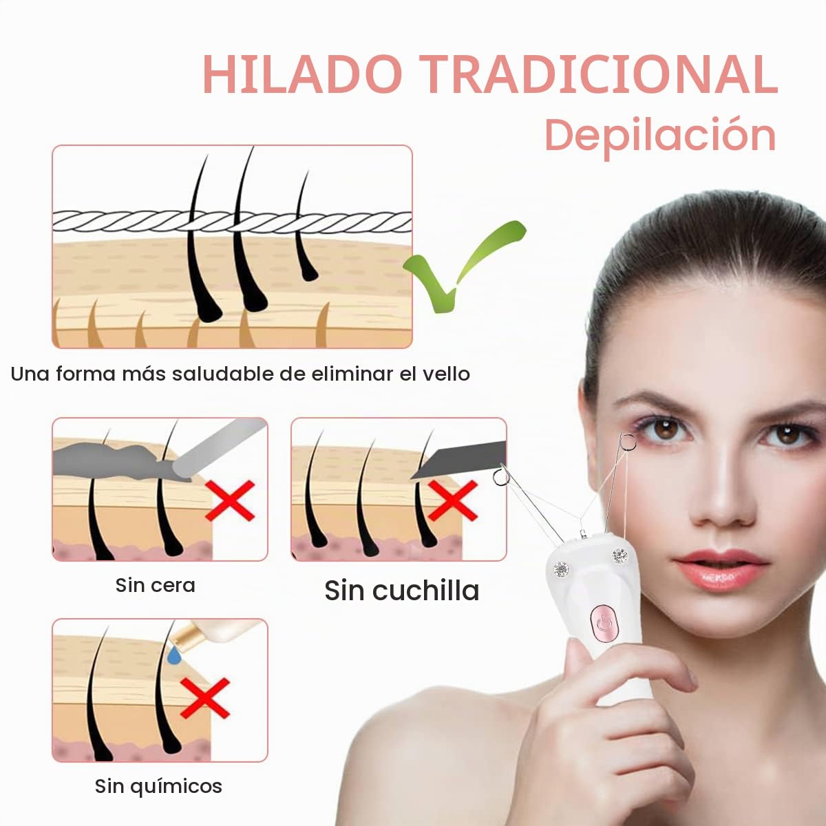 Removedor de vello facial eléctrico, inalámbrico recargable USB para mujer