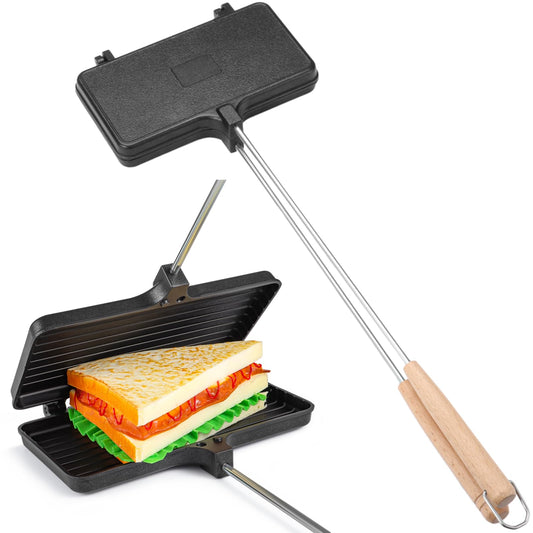 Plancha de Hierro Fundido con Asas Extraíbles para Camping y Sandwiches de Fogata