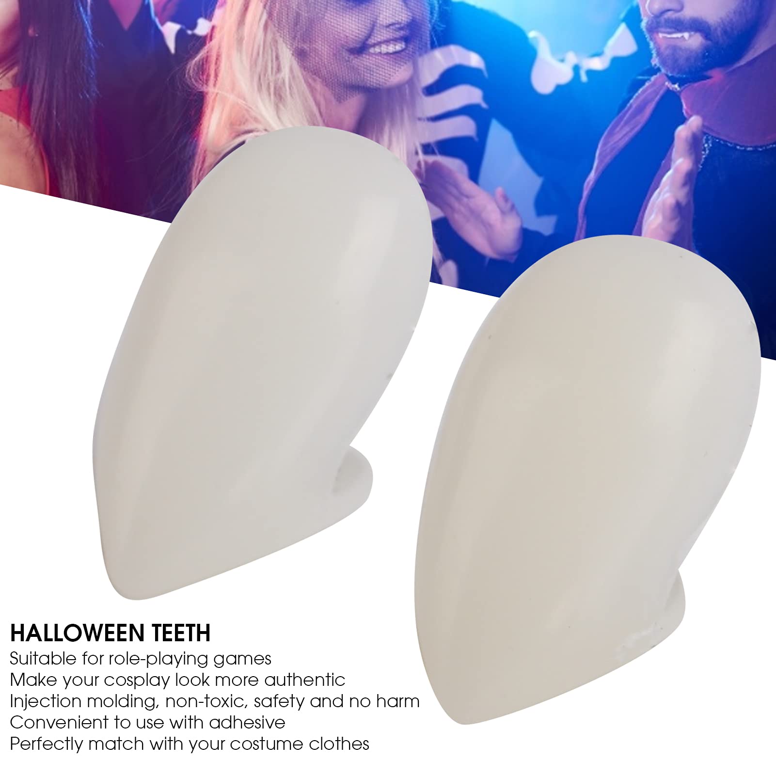 Dientes de colmillos de vampiro, dentaduras postizas vampiro, accesorios para fiestas Halloween, dientes postizos terror realista con adhesivo de pellets de dientes, para fiesta cosplay Halloween(1,3)