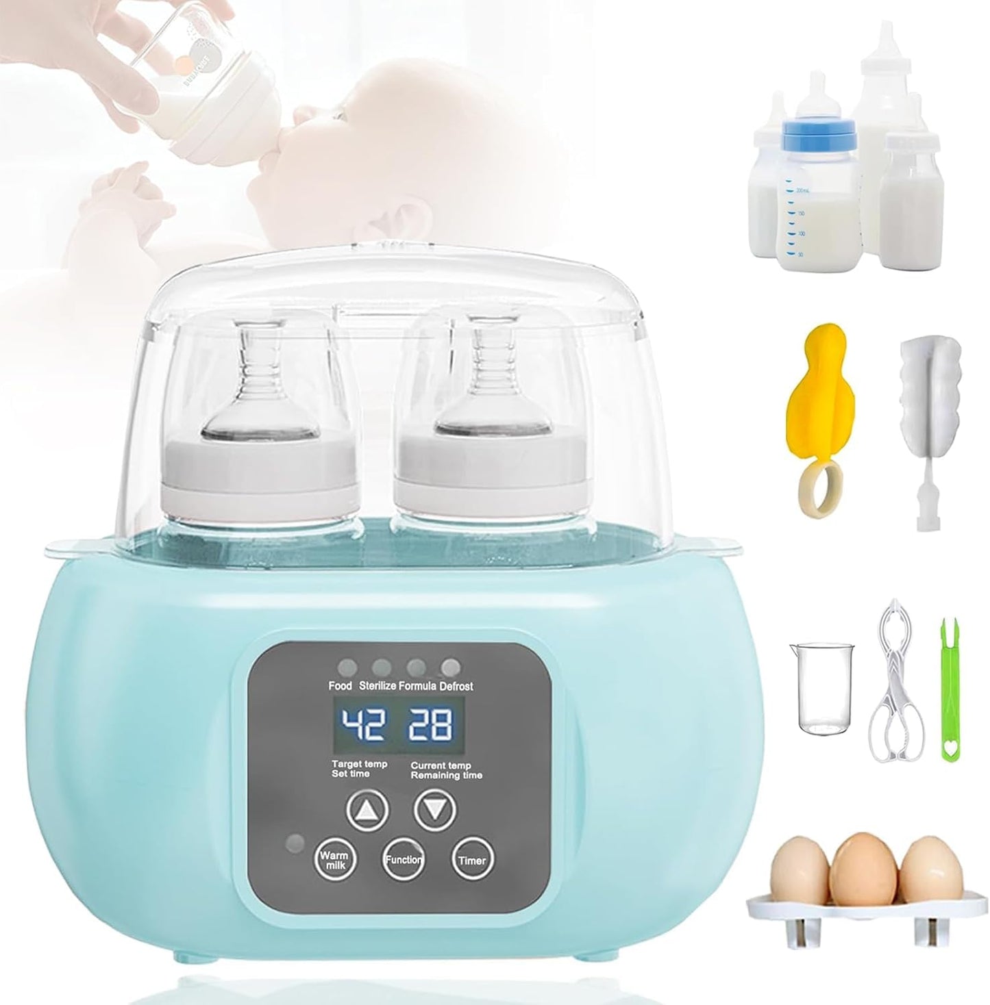 Calentador de Biberones Electrico 8 en 1 ,Calentador de Mamilas Multifuncional Rápido,Descongelación a temperatura constante durante 24 horas, Calienta Biberones para Calor de Tarros de Comida para Bebé
