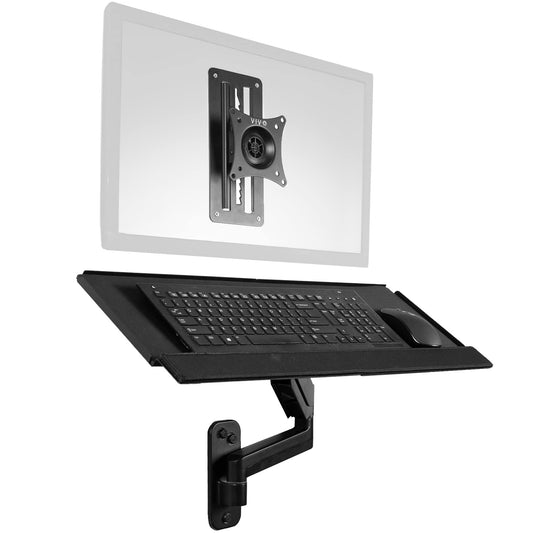 Soporte de Pared VIVO Negro con Bandeja de Teclado y Brazo Neumático para Monitor de 17 a 32 Pulgadas