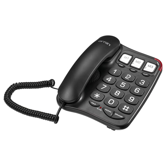 Ornin S016+ - Teléfono con cable de botón grande con altavoz, teléfono de computadora (negro)