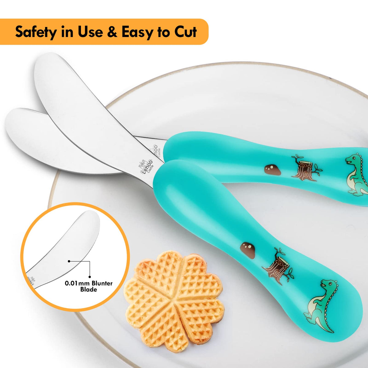 Lehoo Castle - Utensilios para niños pequeños, 6 piezas de seguridad de acero inoxidable para niños pequeños, juego de cubiertos para niños, utensilios de seguridad para niños y niños (naranja)
