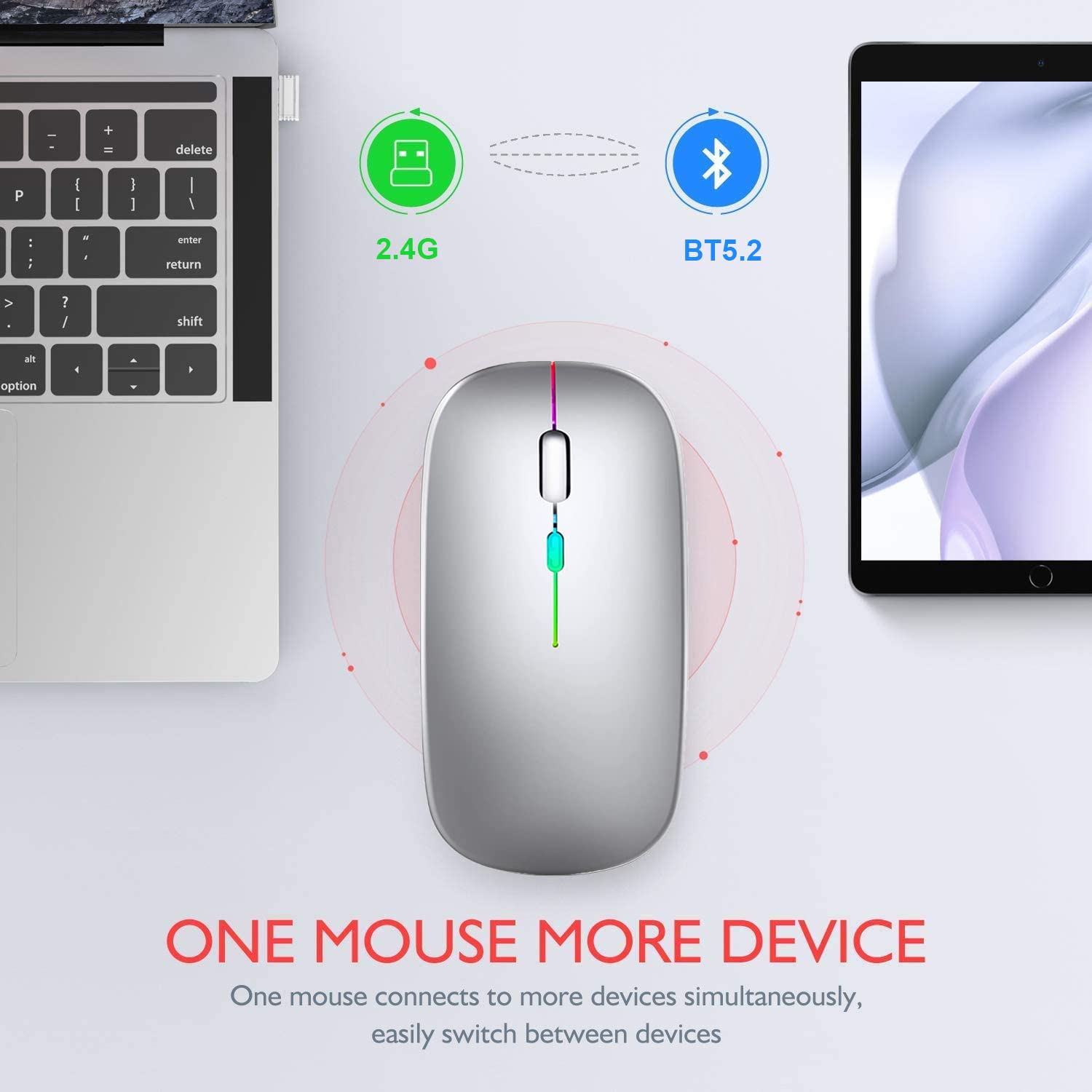 Mouse Inalámbrico Uplayteck LED Bluetooth Recargable Silencioso