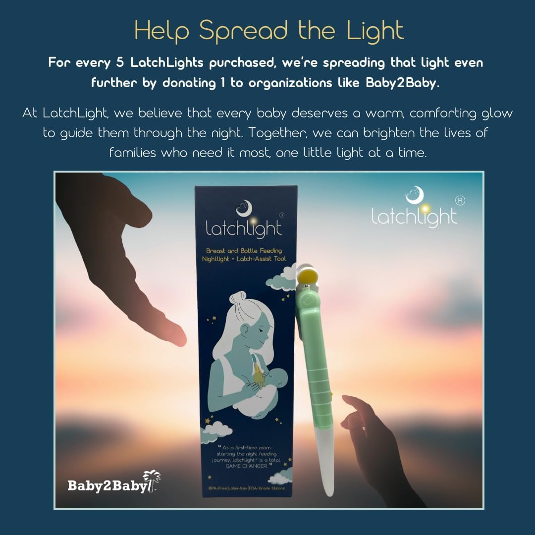 LatchLight - Luz nocturna para bebé portátil para lactancia materna y alimentación con biberón, brillo ámbar regulable, amigable con la melatonina, brilla en la oscuridad para una fácil ubicación