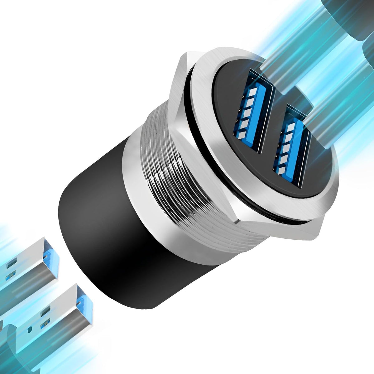 Adaptador de Montaje en Panel USB 3.0 YiKaiEn Negro Conector Redondo con Cubierta Impermeable