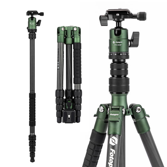 Fotopro - Trípode de viaje de fibra de carbono de 59 pulgadas, trípode de cámara compacto con cabeza de bola de metal, monopie desmontable con placa de liberación rápida y bolsa, carga hasta 8 kg