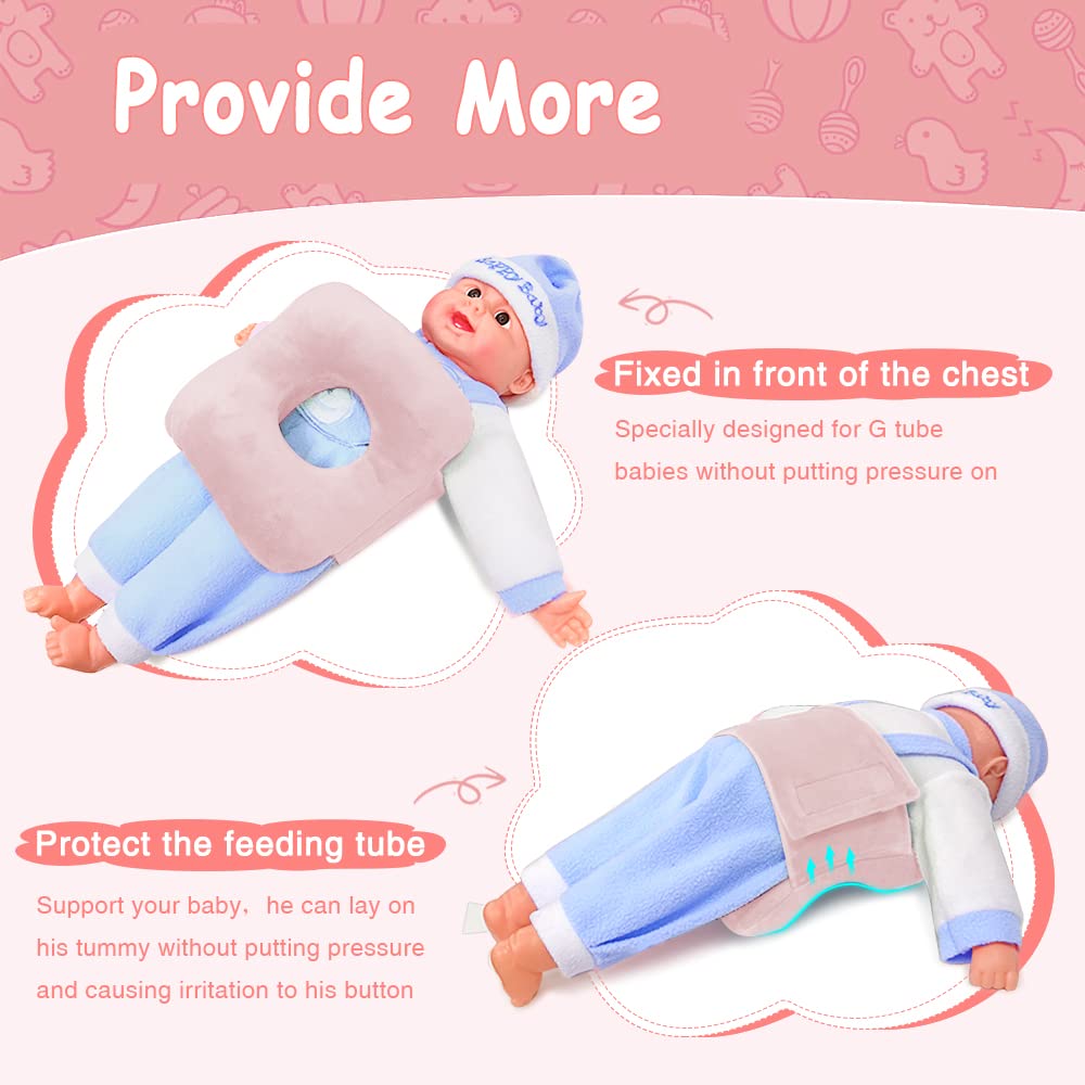 G Tube - Almohada de boca abajo para bebé, tubo de alimentación para cinturón con un agujero para bebés y niños, cierre de velcro ajustable