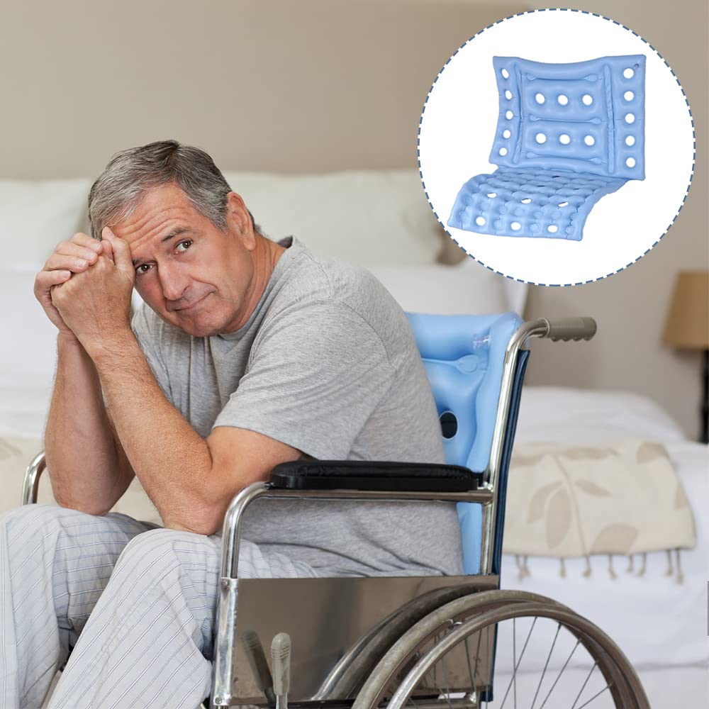 Cojín Inflable Mesinurs Azul para Silla de Ruedas con Respaldo Completo para Alivio del Dolor de Espalda