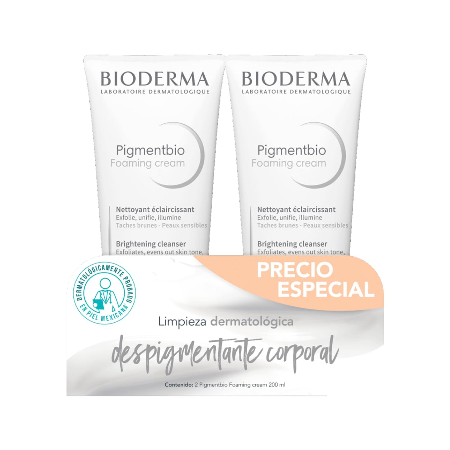 BIODERMA, BiPack Pigmentbio Foaming Cream, Limpiador Exfoliante, Jabón en Crema Exfoliante para Rostro