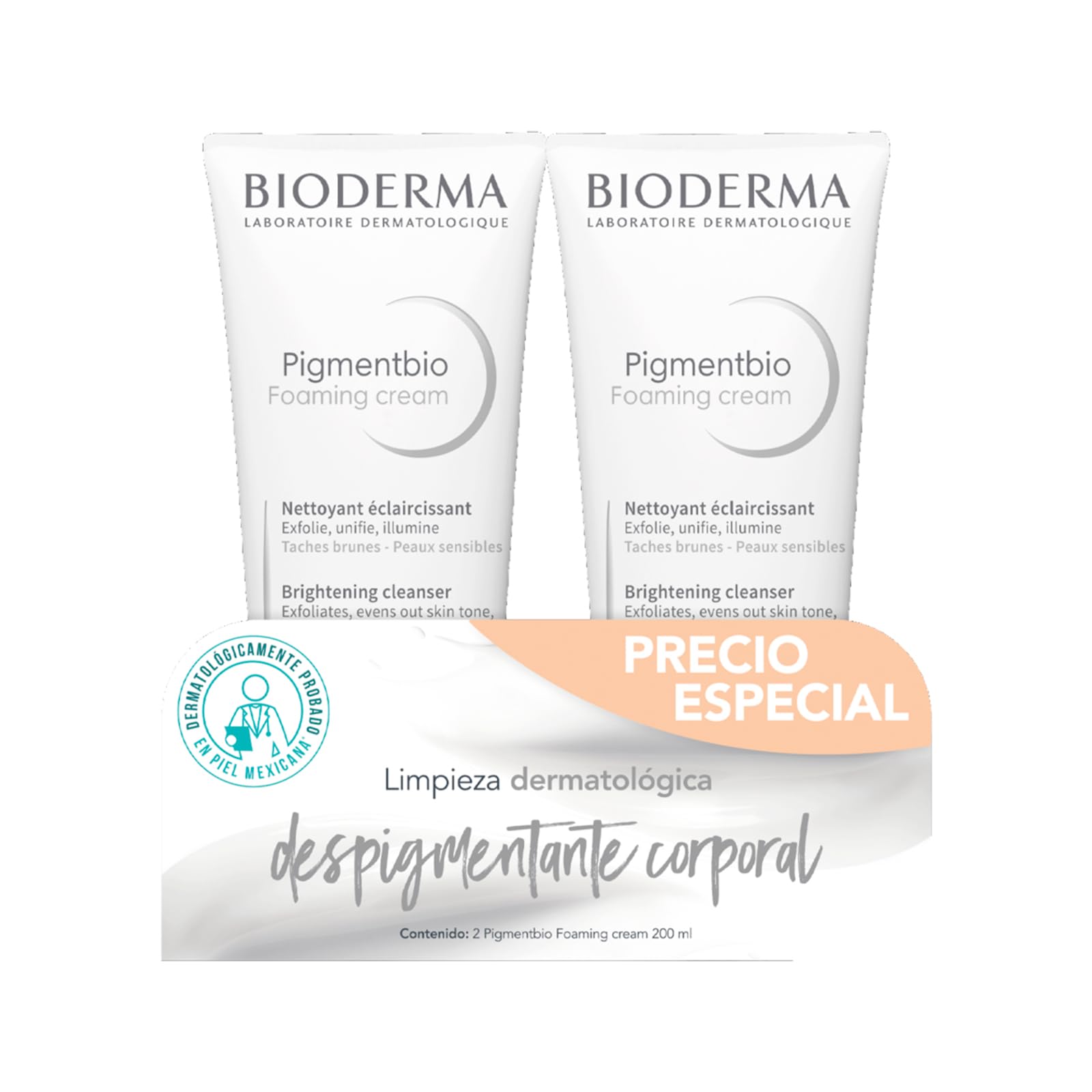 BIODERMA, BiPack Pigmentbio Foaming Cream, Limpiador Exfoliante, Jabón en Crema Exfoliante para Rostro