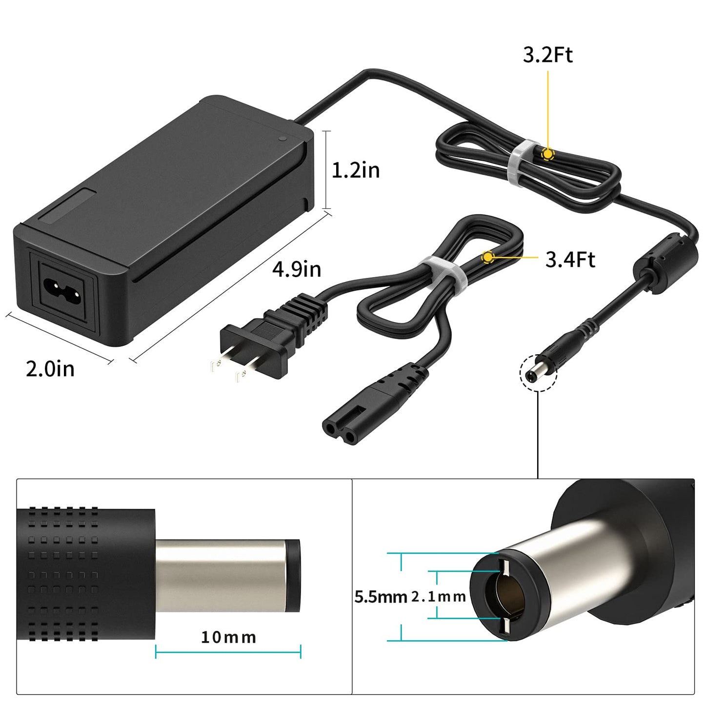 SUPERNIGHT 12V 5A Adapter, DC Barrel Conector, 2.1mm x 5.5mm, Compatible con Cámaras, 60W, 5A, 12V, 100-240V CA, 50/60Hz, Protección contra Cortocircuitos, Incluye 1 Adaptador de Alimentación y Cable