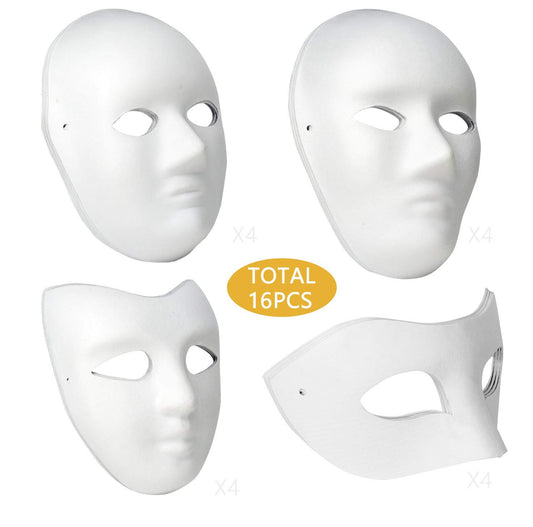 Lynkaye - Máscaras lisas blancas, 16 máscaras de máscaras sin pintar, para manualidades, Mardi Gras, baile, cosplay (estilo A)
