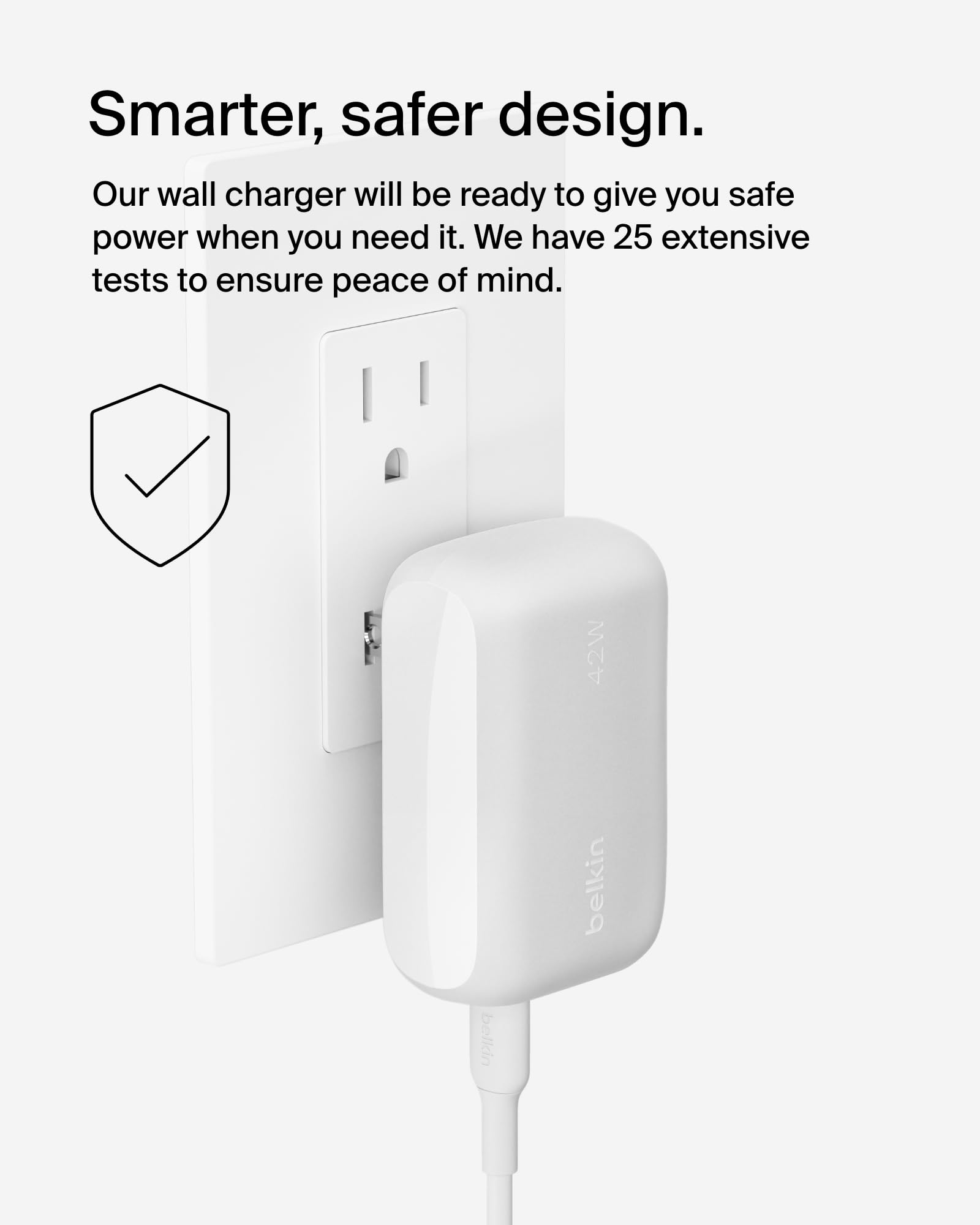Belkin - WCB009dqWH - Cargador de Pared Dual de 42 W, USB-C +de 30W + USB-A de 12W con PD 3.0 y PPS, Blanco