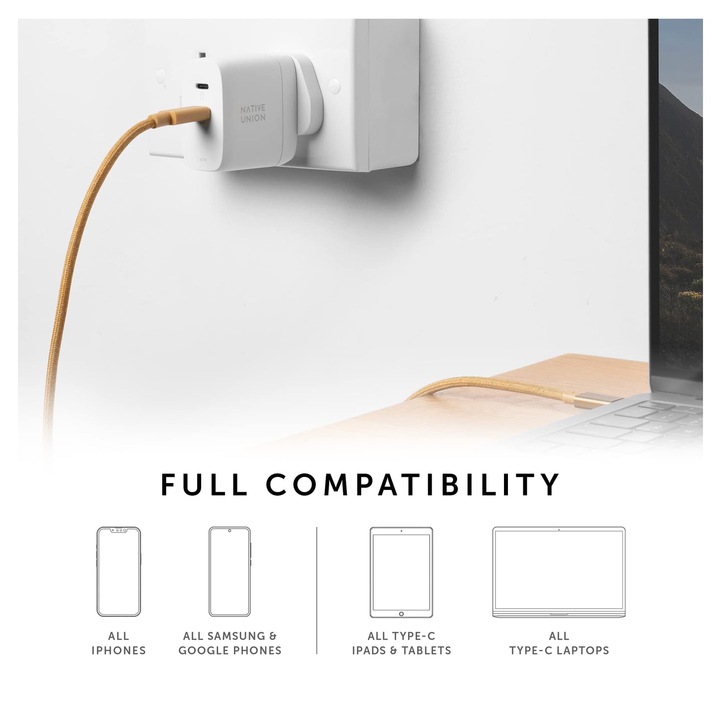 Cargador Rápido Native Union Negro GAN PD67W USB-C con Power Delivery para Múltiples Dispositivos