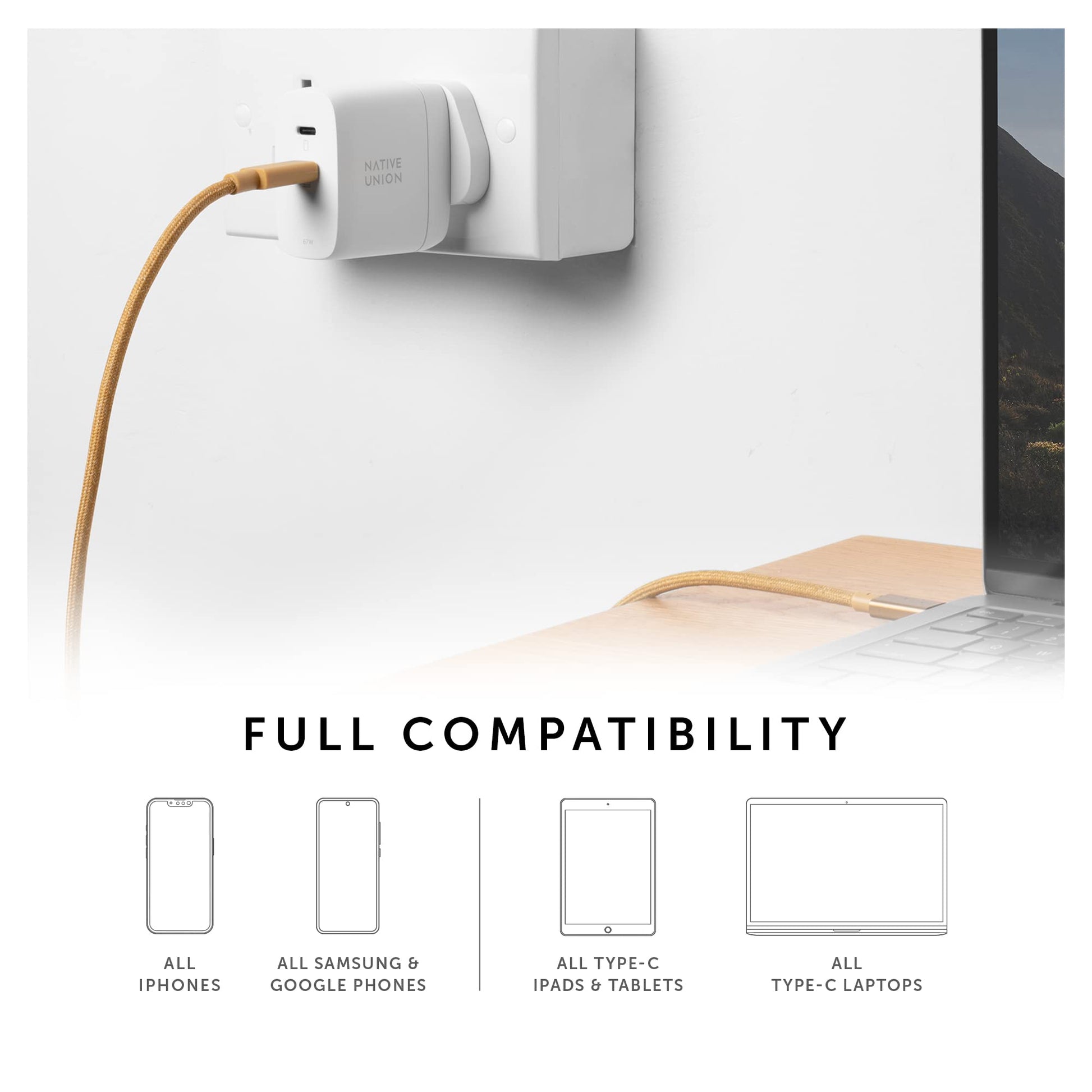 Cargador Rápido Native Union Negro GAN PD67W USB-C con Power Delivery para Múltiples Dispositivos