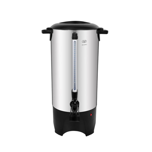 AVERA | Cafetera Urna de Acero Inoxidable para 50 Tazas | Indicador de Nivel de Agua | Luz Indicadora de Funcionamiento | Tapa con Bloqueo de Seguridad | CAF04
