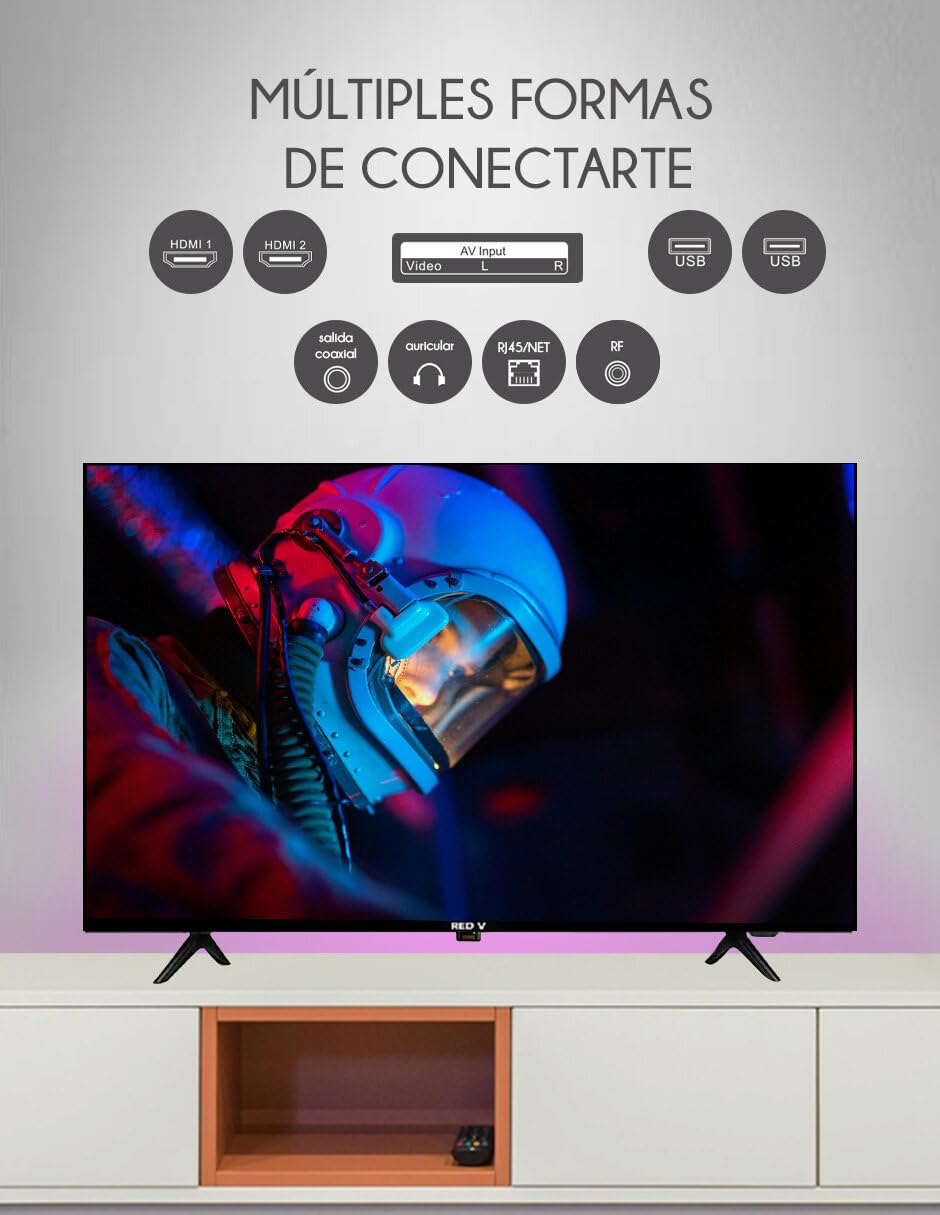 Red V Televisión Redv 32 Pulgadas Smart TV Android 12 HD - Pantalla LED, Resolución HD 720p, Acceso a Apps de Streaming, Conectividad WiFi, Puertos HDMI y USB, Dolby Audio, Bisel Delgado
