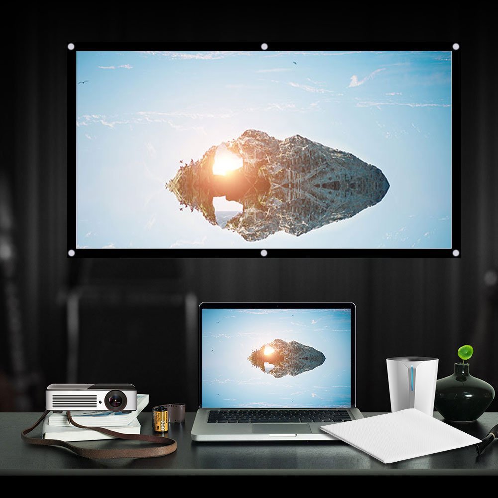 ASHATA - visualización de proyección Plegable portátil de 60 Pulgadas 16:9 HD 4K, visualización de proyección Plegable sin Arrugas, Soporte de visualización de Doble Cara para hogar, Oficina, Cine en