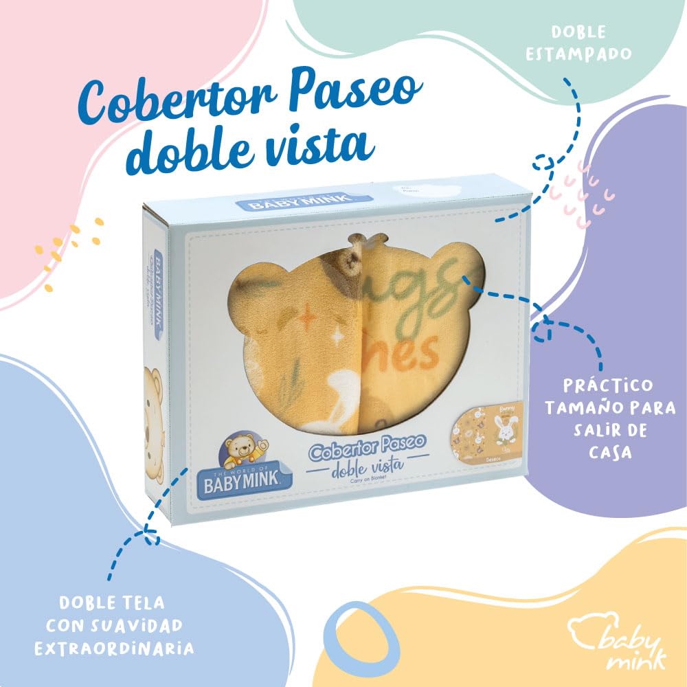 Baby Mink Cobertor Estampado Doble Vista para Bebé, Diseño Reversible con Personaje (Amarillo)