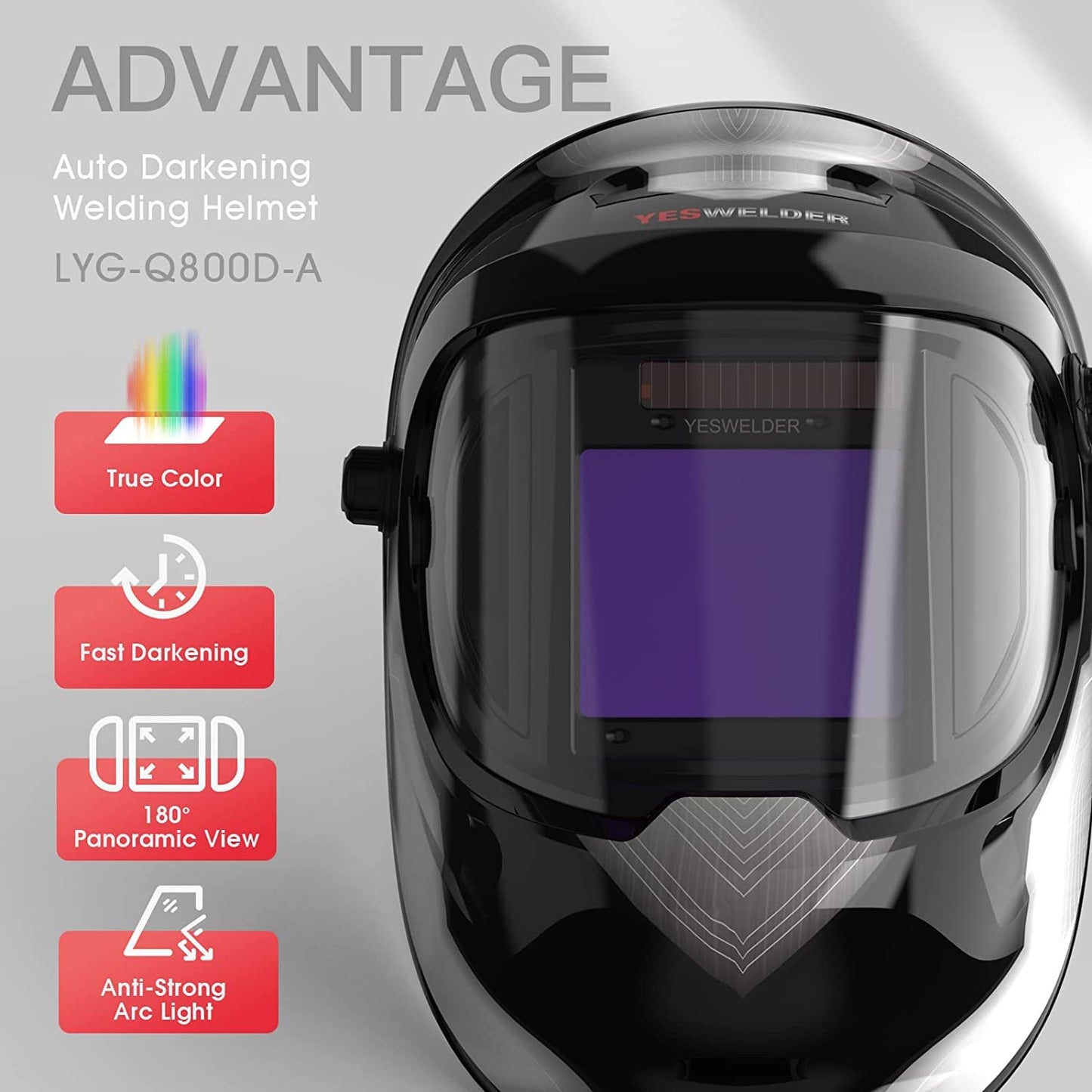 Casco de Soldadura YESWELDER Color Real con Visión Lateral y Oscurecimiento Automático