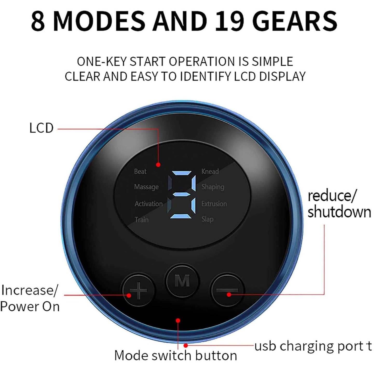 Masajeador de Pie EMS eléctrico con 8 Modos y 19 Niveles de Intensidad para Mejorar Circulación y Aliviar Dolor