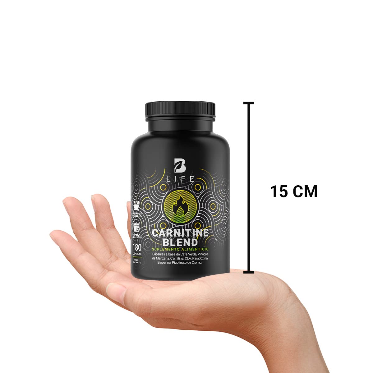 Carnitina de 180 Cápsulas con Café Verde, Carnitina, Vinagre de Manzana, CLA y Picolinato de Cromo. Carnitine Blend B Life.