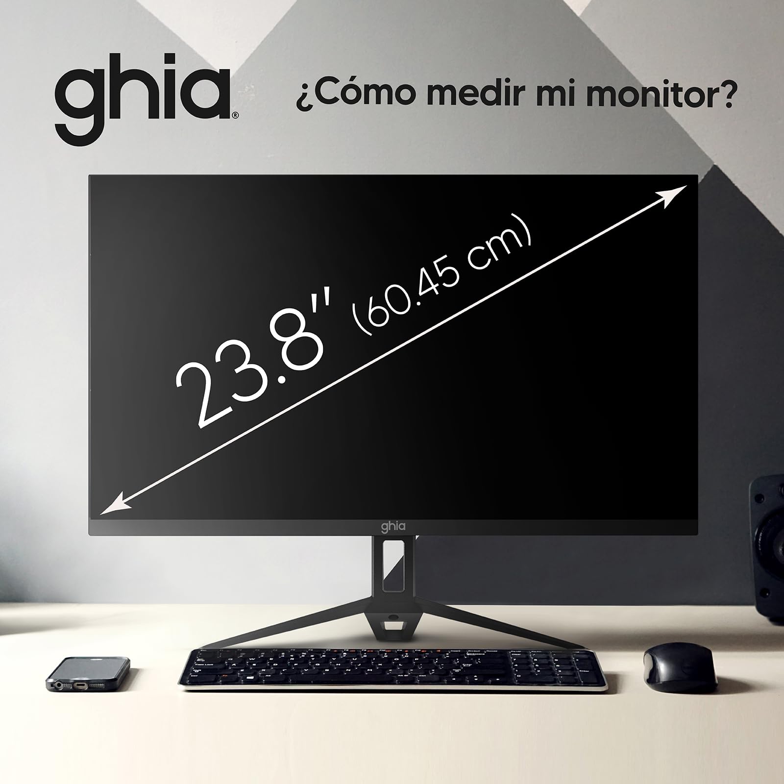 GHIA Monitor MG2424. Panel IPS de 23.8" Pulgadas (60.45cm), Frameless, Resolución Full HD 1920x1080, 100 Hz tasa de refresco, HDMI/VGA, Bocinas integradas.