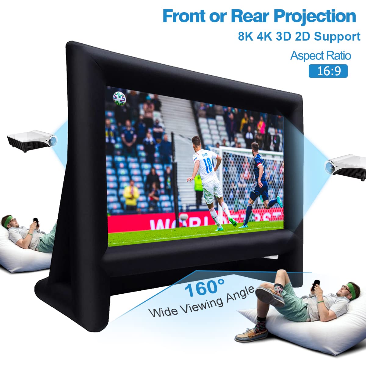 AZXRHWYGS Pantalla de película inflable de 20 pies para cine al aire libre con soplador de bolsa de transporte para proyección delantera y trasera, cine en casa, patio trasero, diversión en la piscina