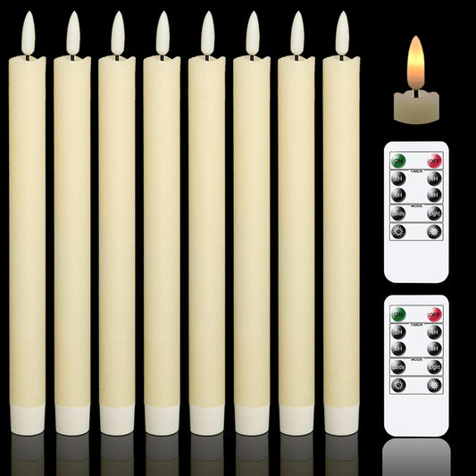 GenSwin - Velas cónicas parpadeantes sin llama con 2 mandos a distancia y temporizador, velas de cera real 3D para ventana, funciona con pilas, paquete de 8, decoración de Navidad para el hogar de