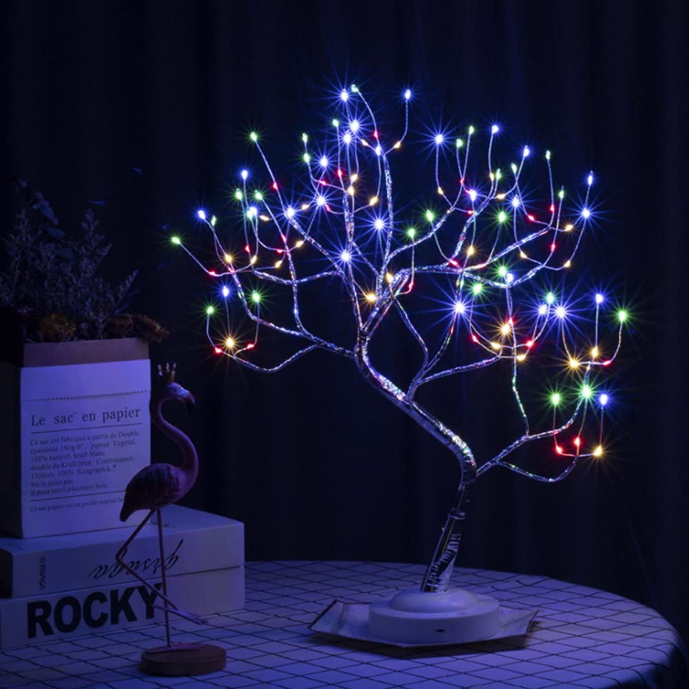 INGEQUIS Lámpara Nocturna Bonsái, Luz Árbol con 108 Leds y Ramas Regulables, Control Táctil, Decoración Luminosa para Recámara, Fiestas, Navidad etc. (Colorido)