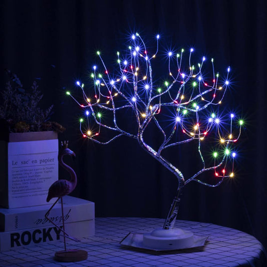 INGEQUIS Lámpara Nocturna Bonsái, Luz Árbol con 108 Leds y Ramas Regulables, Control Táctil, Decoración Luminosa para Recámara, Fiestas, Navidad etc. (Colorido)