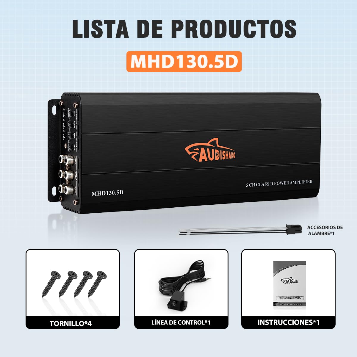 AUDISHAKO 4400W Amplificador de Audio para Coche de 5 Canales,Amplificador para Auto de Clase D, 2 Ohm 150W x 4 Canales +550W Subwoofer Amplificador para Coches Deportivos y Otros Sistemas de Audio