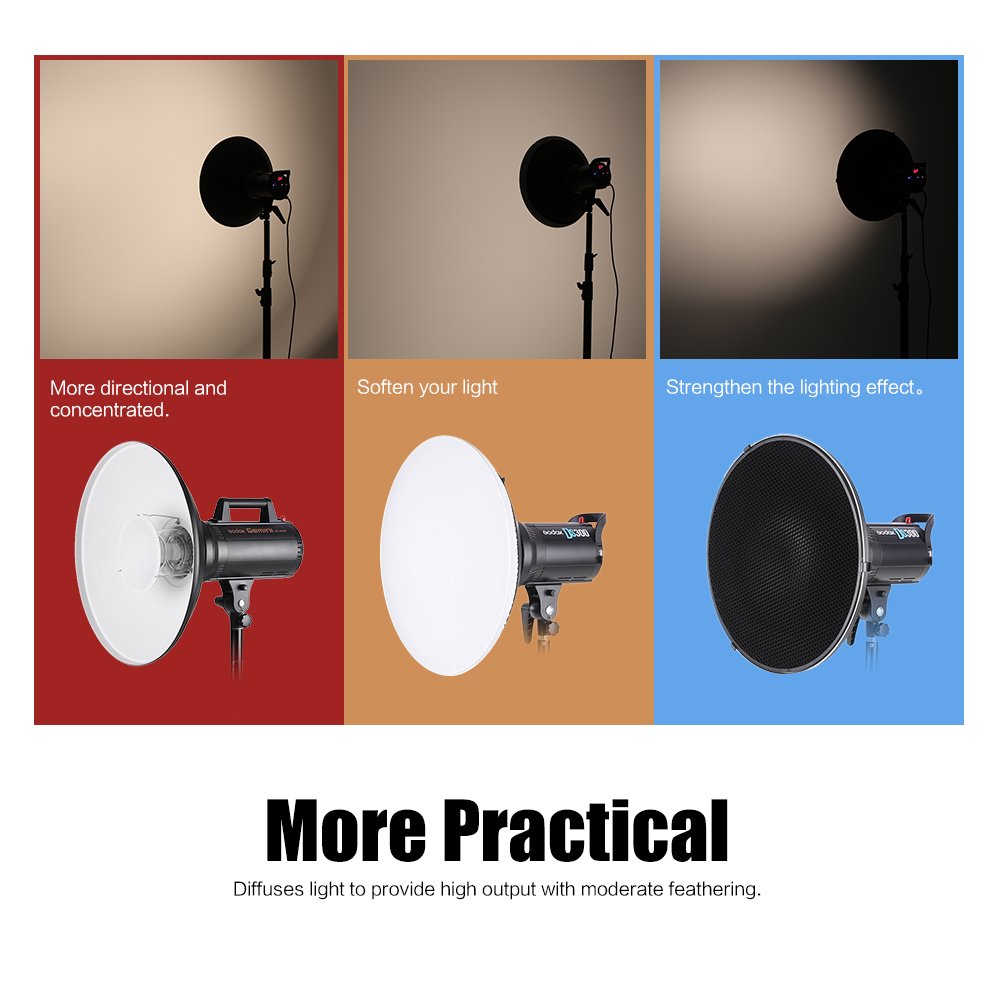 Andoer Bowens - Difusor Reflector para Platos de Belleza de 16 Pulgadas + Rejilla de Panal + Tela Suave Interior Blanco para Estudio fotográfico Bowens luz estroboscópica Speedlite