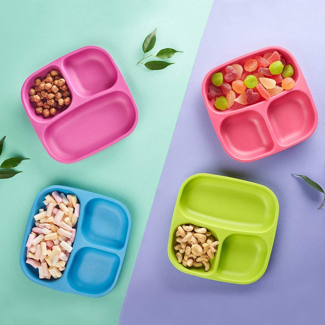 Get Fresh Juego de platos para niños divididos PLA - 2 piezas sin melamina - Vajilla infantil dividida segura para microondas - Platos infantiles apilables sin BPA - Platos reutilizables aptos para