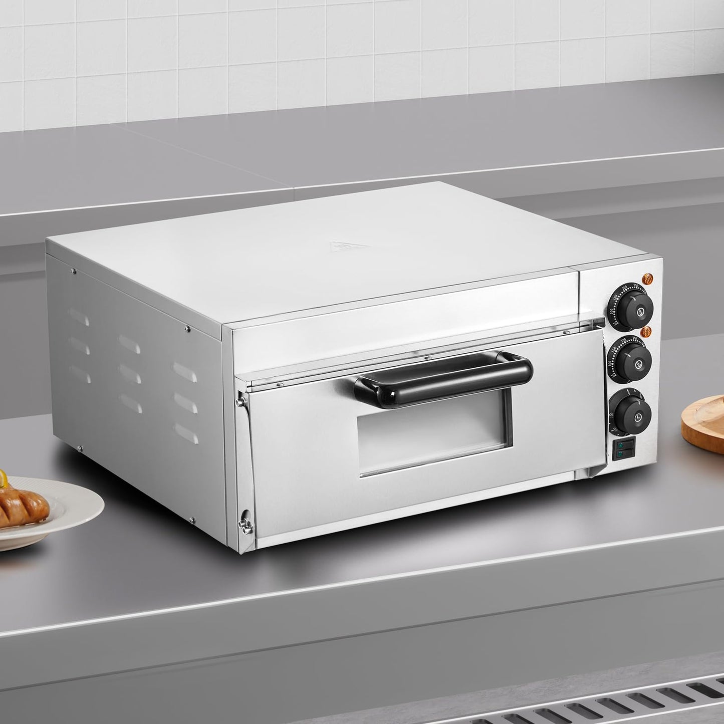 Horno de Pizza Eléctrico VEVOR 16 Pulgadas 1700 W con Temperatura Ajustable y Temporizador de 0 a 60 Minutos para Horneado Uniforme