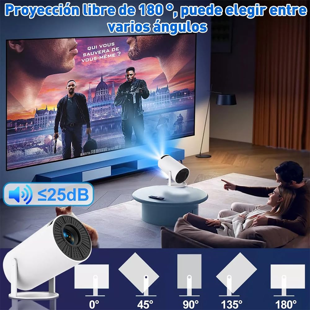 FINYQBET Mini Proyector Portátil Con Android, Ultrarrapido 5G+2.4G, Profesional 260ansli 8k WiFi Led HD 10000 LM, Cine 180° Giratorio Para TV Stick