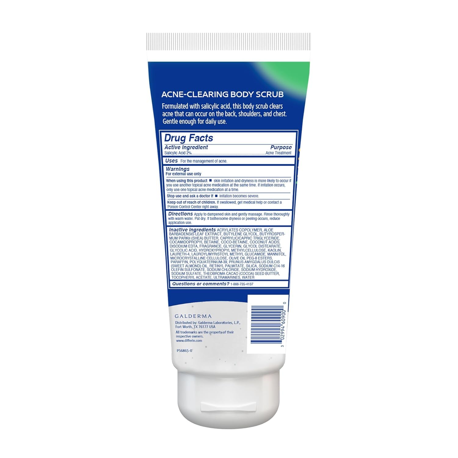 Differin Body Scrub with Salicylic Acid Acne Clearing Improves Tone and Texture Prone Skin on Back Shoulders and Chest, 8 Oz