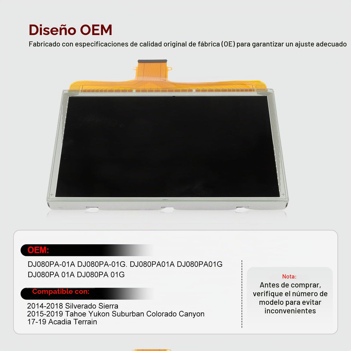 Digitalizador de Visualización Táctil DJ080PA-01A 14-18 Silverado Sierra