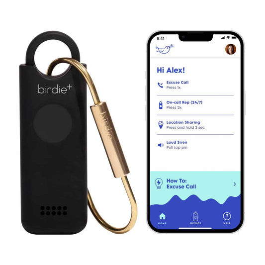 Alarma de Seguridad Personal Inteligente Birdie Azul con Sirena Fuerte y Bluetooth para Mujer