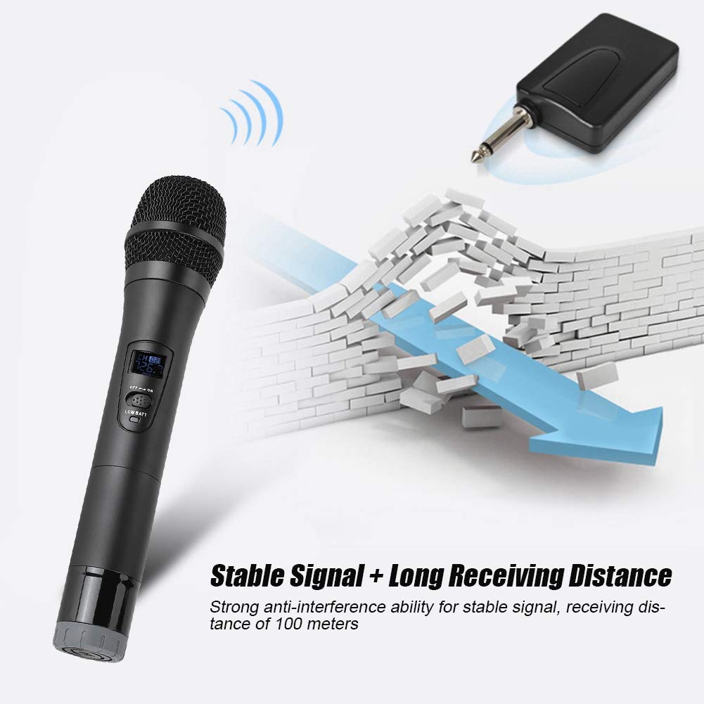Micrófono Inalámbrico Portátil E8 Negro con Receptor Universal VHF para Canto y Reuniones