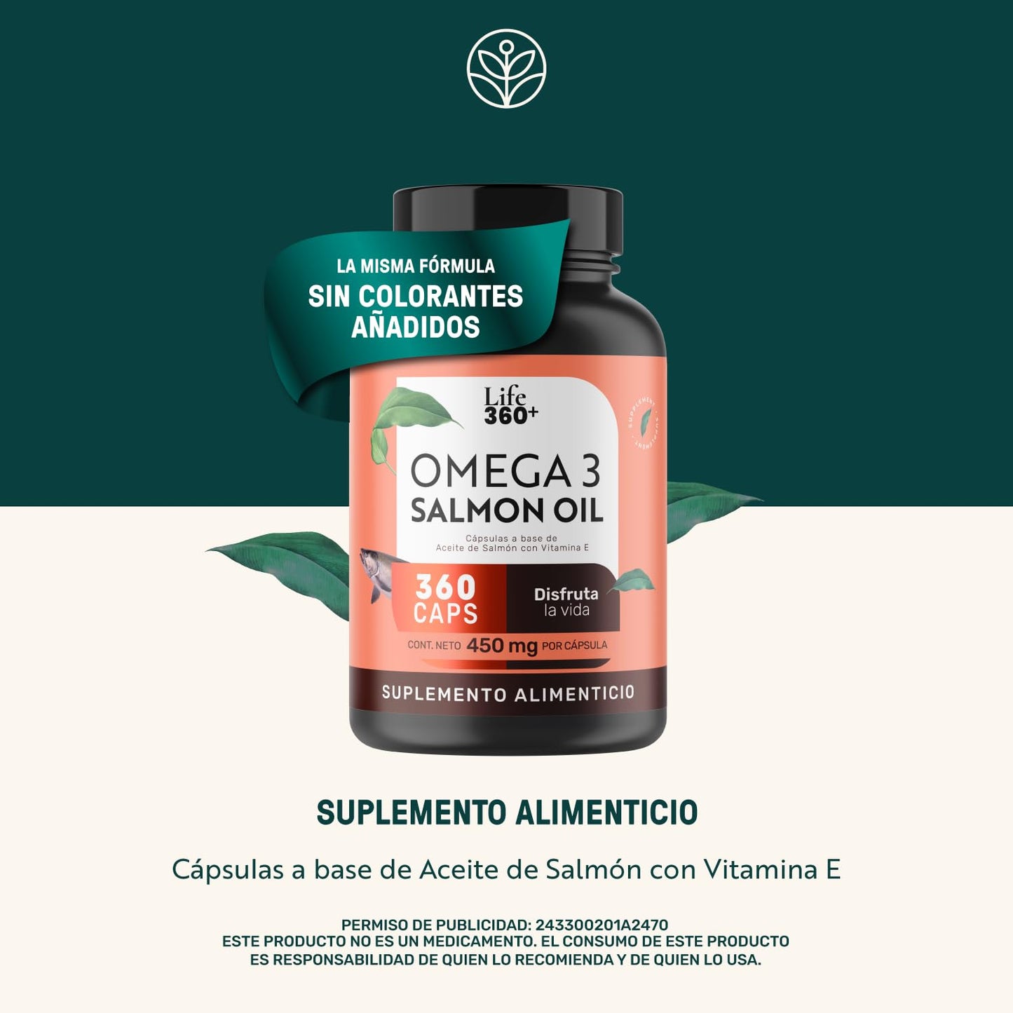LIFE 360+ Vitamina E Omega | 360 Cápsulas | Aceite de Salmón con DHA y EPA Vitamina E (dl-a-tocoferol) | Suplementos Alimenticios Omega 3 | Aceite de Pescado (Fish Oil) | 360 Cápsulas por Envase