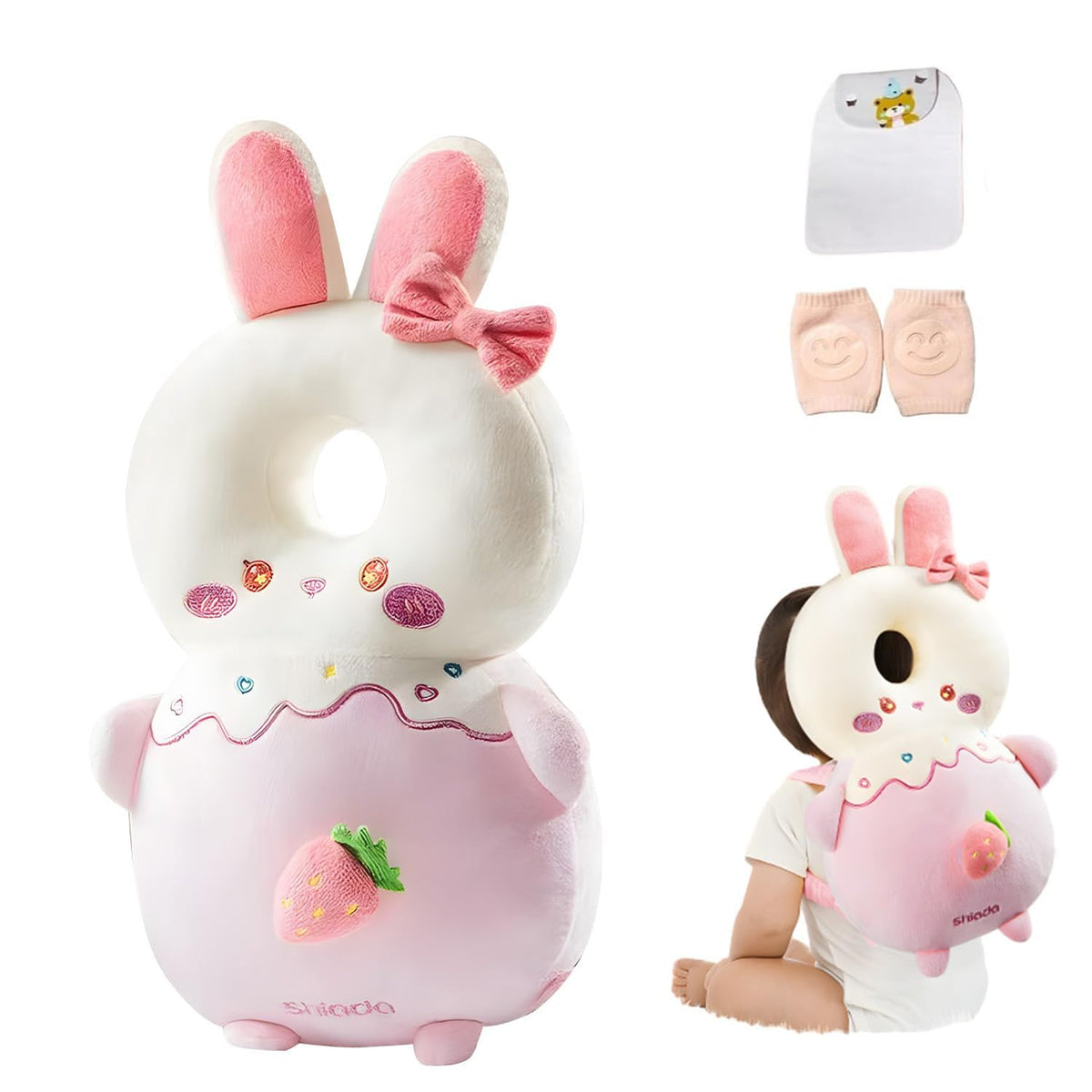 Mochila protectora para la cabeza del bebé, mochila de protección para la cabeza del bebé con rodilleras para bebé, función de alarma para caminar y gatear, suave, transpirable y de seguridad