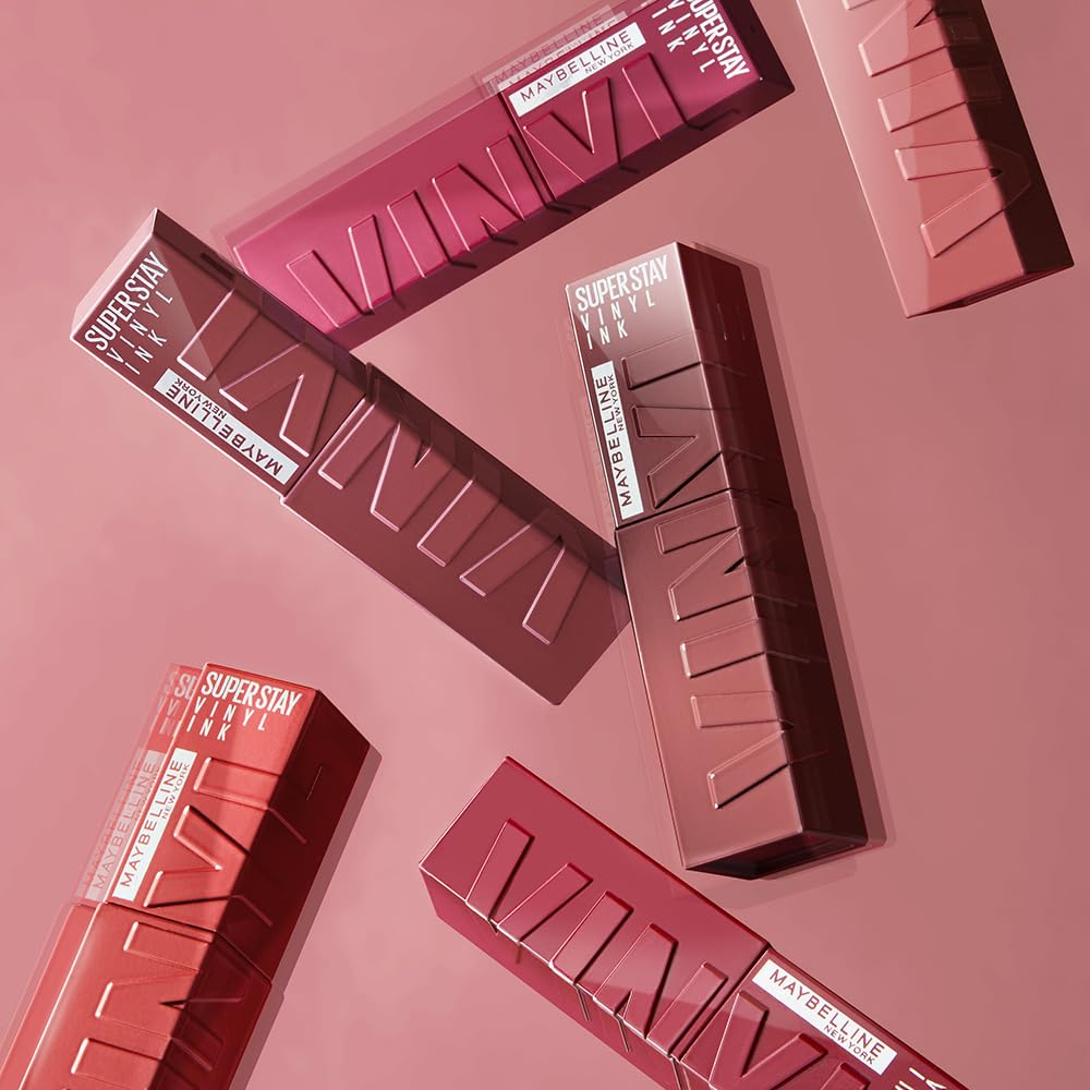Maybelline Labial líquido brillante de larga duración, Superstay Vinyl Ink tono Red Hot 255, 4.2ml