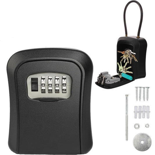 Caja de Seguridad para Llaves, Montaje en Pared, Resistente al Agua y Golpes, con Combinación de 4 Dígitos, Ideal para Uso Exterior e Interior, Protección para Hogar, Garaje y Oficina (Negro)
