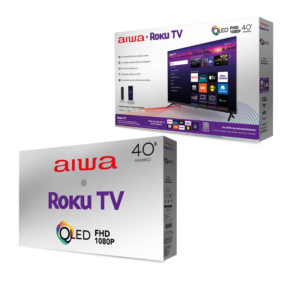 Aiwa Smart TV 40 Pulgadas Qled Full HD Roku TV AW40RKQ con Dolby Audio, WiFi, HDMI ARC, Compatible Alexa Google Airplay