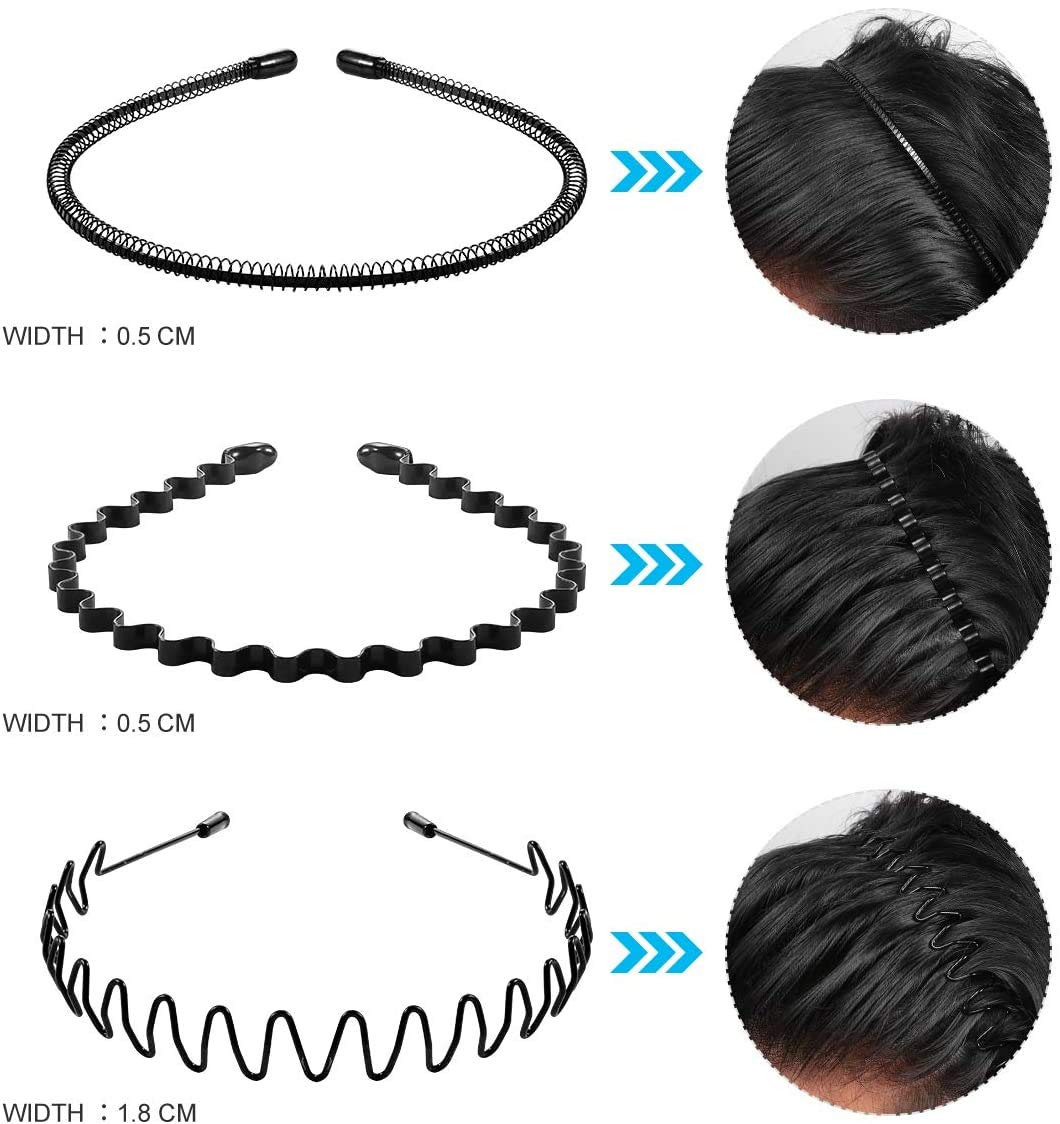 YIUTERA Diademas de Metal Ondulado, 6 Piezas Ondulada Deportes Cabello Aro, Unisex Negro Primavera Diadema, Aro para el Pelo Antideslizantes para para Correr, Baño y Maquillaje Diademas de Metal