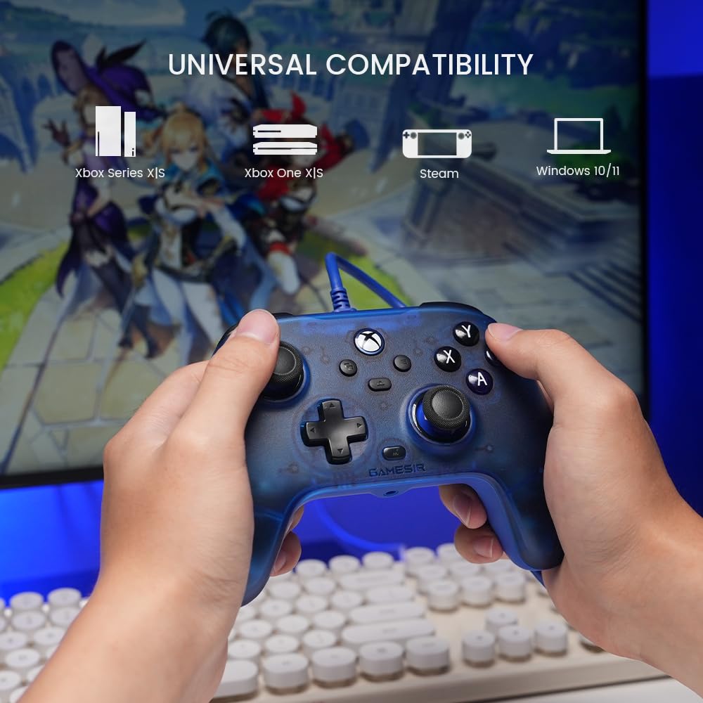 GameSir Controlador con cable T7 para Xbox Series X|S, Xbox One y Windows 10/11, Plug and Play Gaming Gamepad con efecto Hall, joysticks/Hall Trigger, conector de audio de 3,5 mm, color azul